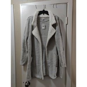 C est 1946 Grey Open Cardigan Sweater Knit Size 14/16W.